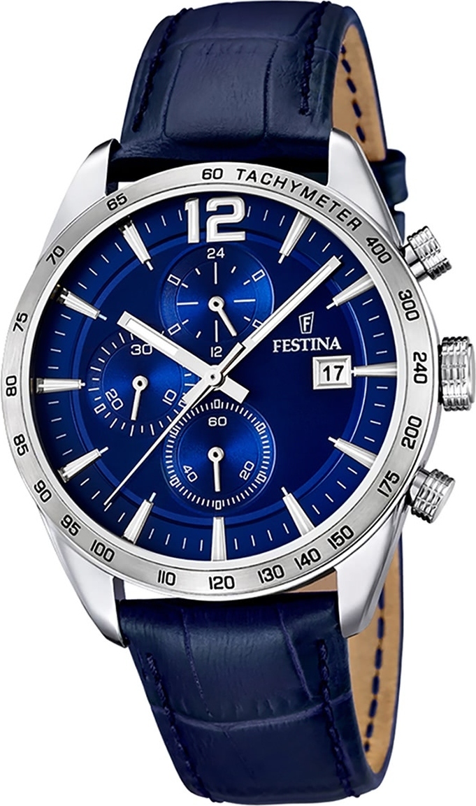 Festina kožené pánske hodinky F16760/3 Chronograf náramkové hodinky Blue Sport D2UF16760/3