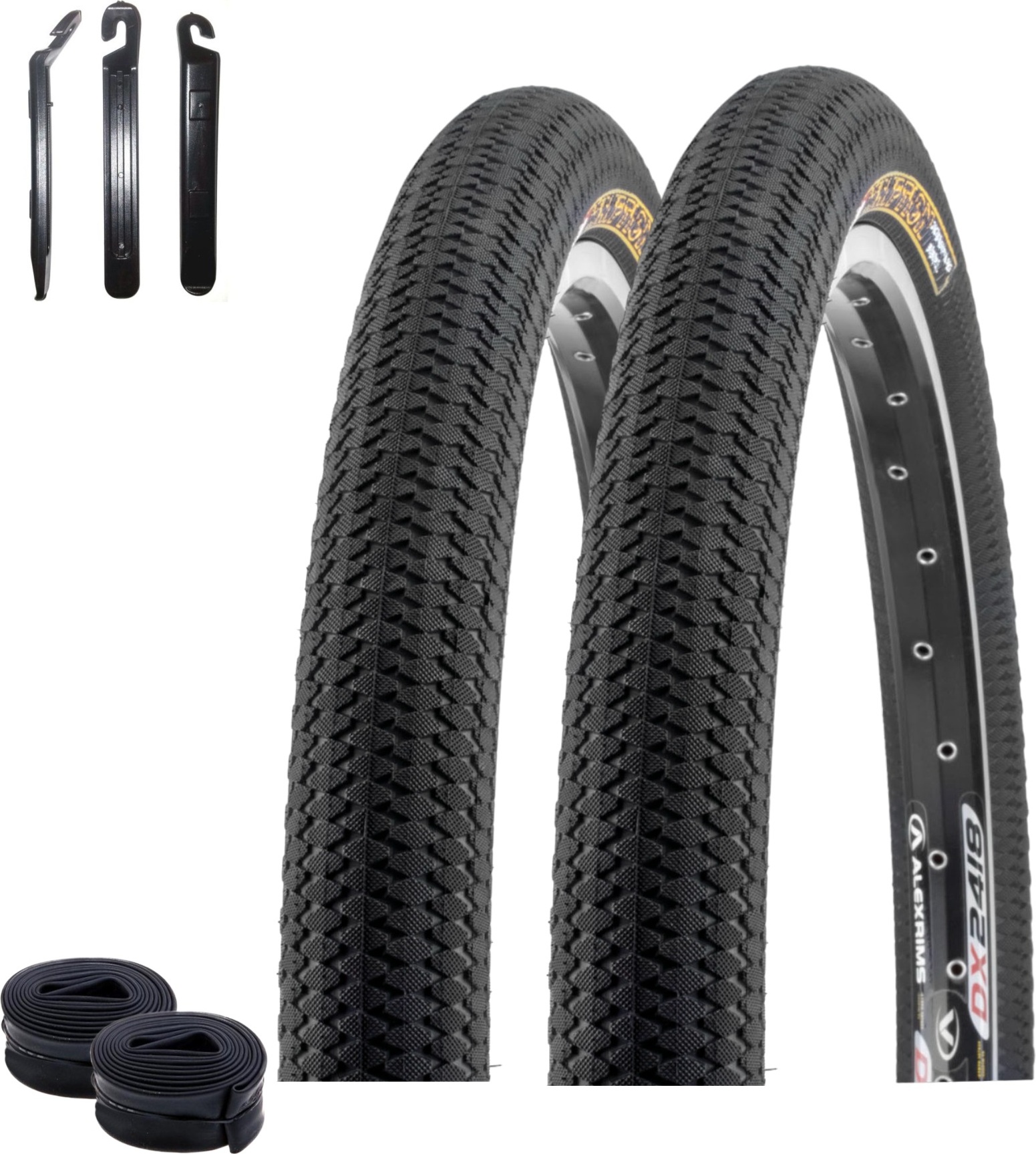 Messingschlager 2 x Kenda 20" Kiniption K-1016 Fahrradreifen in Schwarz 54-406 (20 x 2,25) + 2 x passende Schläuche DV inkl. maxxi4you Reifenheber