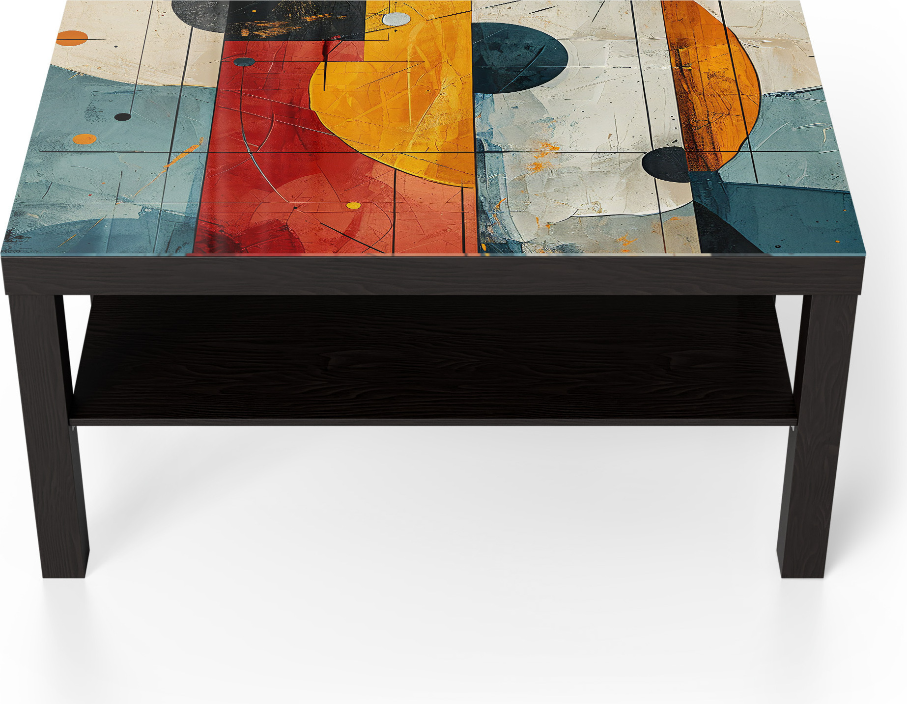 DEQORI Couchtisch 90x55 cm Schwarz 'Geometrischer Farbzauber' Glas Beistelltisch Glastisch modern TL-90-55-B-4479