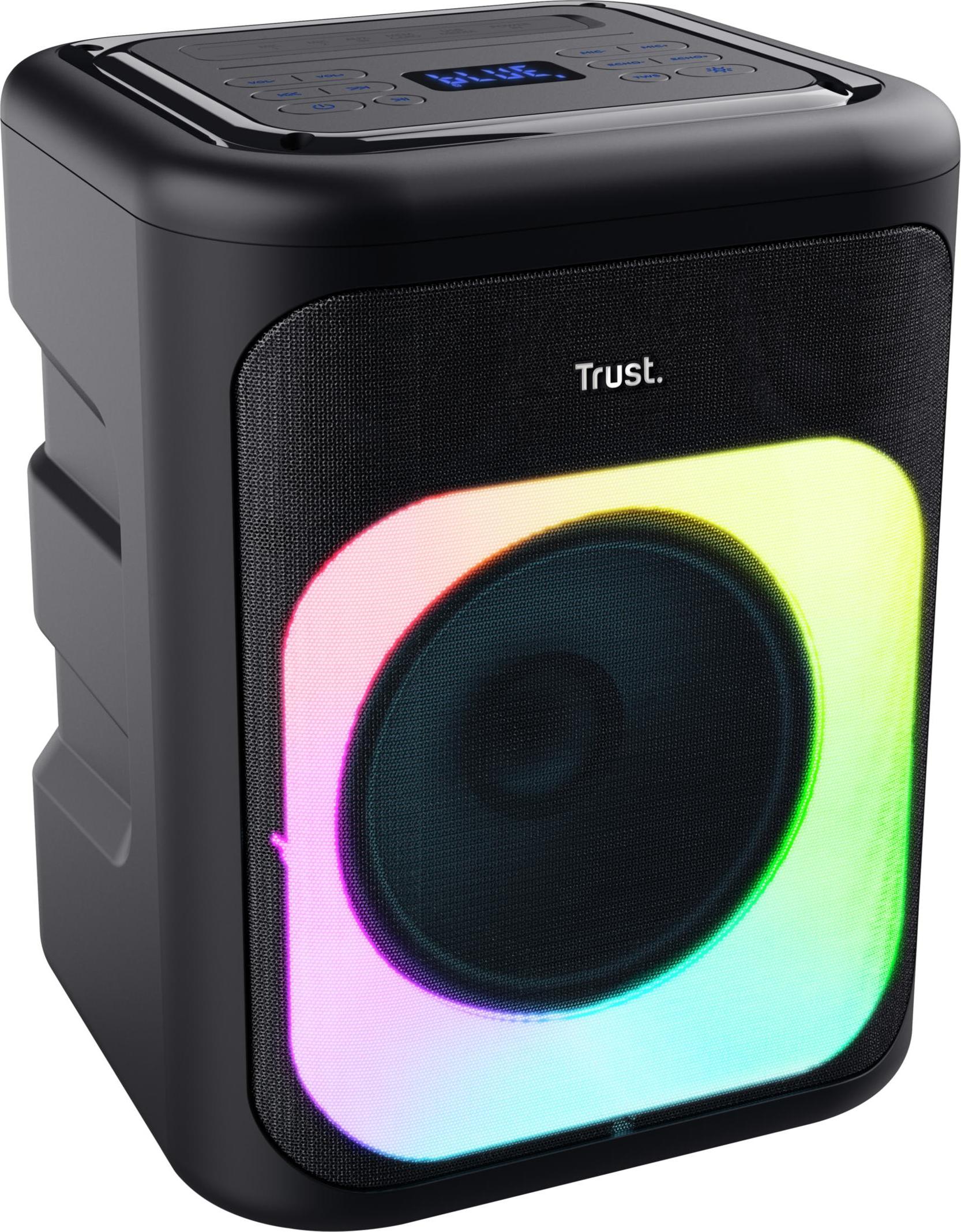 Trust Azura Party Lautsprecher Tragbarer Bluetooth Lautsprecher 100W, LED RGB Musikbox Speaker Wetterfest IPX4, Wiederaufl... Trust Azura Party Lautsprecher Tragbarer Bluetooth Lautsprecher 100W, LED RGB Musikbox Speaker Wetterfest IPX4, Wiederaufladbarer Akku 11 Stunden, 2 Mikrofoneingängen für Karaoke - Schwarz 25280