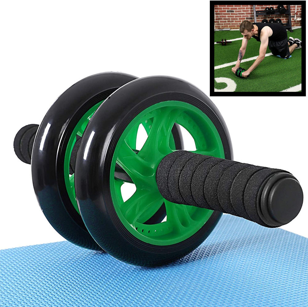 AB Roller Grün - Trainingsrad für Bauchmuskulatur - Bauchtrainer / Bauchrad / Bauchrolle / Bauchtrainerrad - Luxusausführung mit Matte, Schaumstoffgriffen und stabilem Bauch wheel - Decopatent DP2-125