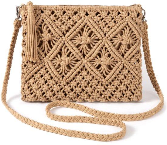 OEM Kleiner, brauner, katoener Crossbody-Tas mit Haakwerk-Design und kleinen Portemonnee-Envelopen 2026