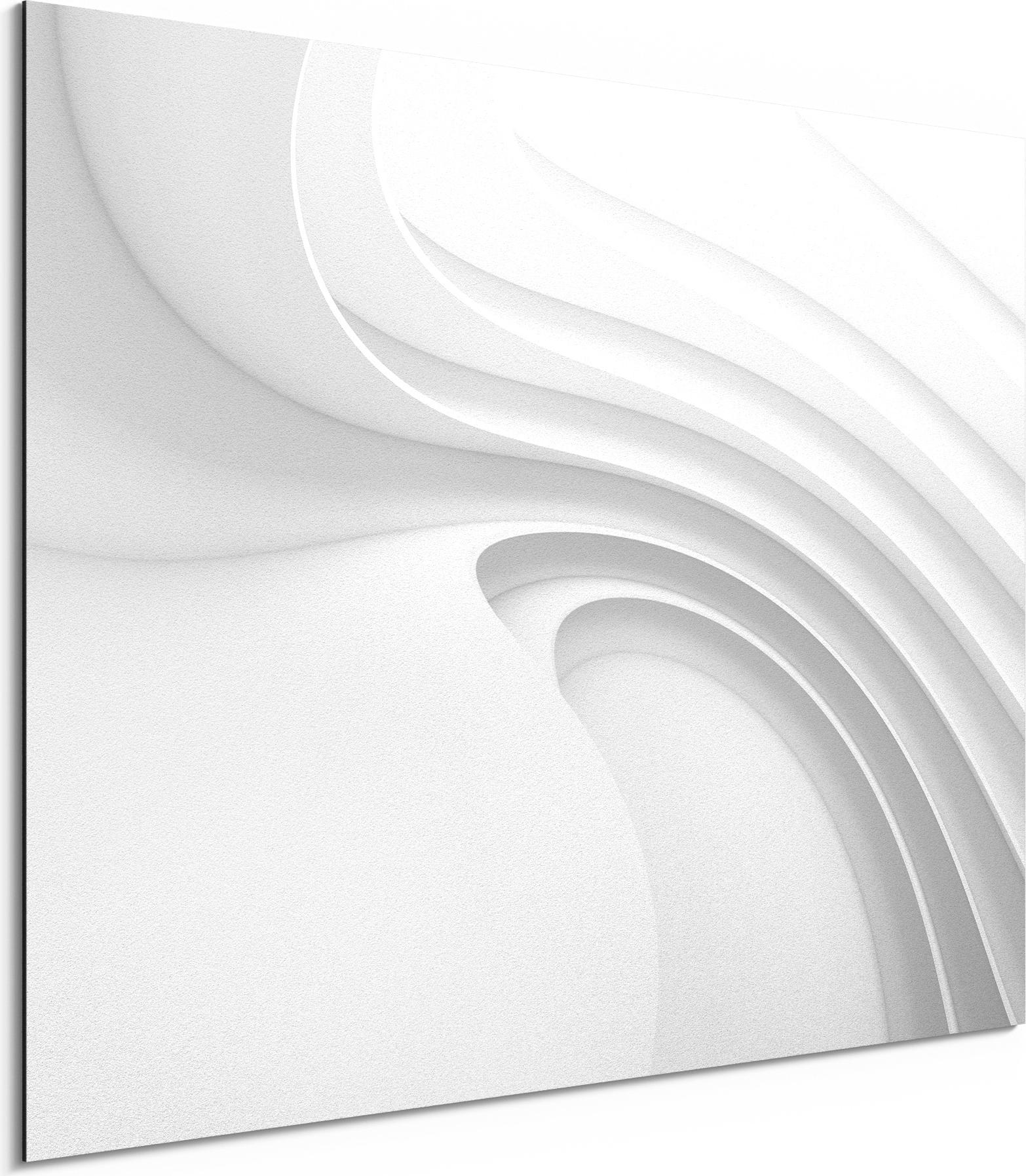 DEQORI Alu-Dibond Bild Weiß 40x30 cm 'Fließende Lamellenlinien' Wandbild Metall dünn AD-40-30-W-1661-UV