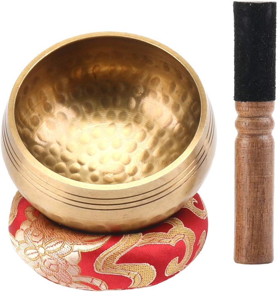 Crrynuo Originale tibetische Klangschale, handgefertigte Klangschale, Klangschalen-Set mit Lederklöppel und Klangschalenkissen, Klangschale für Yoga, Gebete, Massage, Heilung, Behandlung, Dekoration KAU-LR-UN-CPK-20260325-89