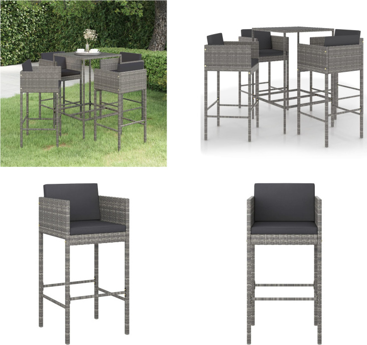 vidaXL 5-dielny záhradný barový set s vankúšmi polyratan sivý - Záhradný barový set - Záhradný barový set - Záhradné jedálenské sety