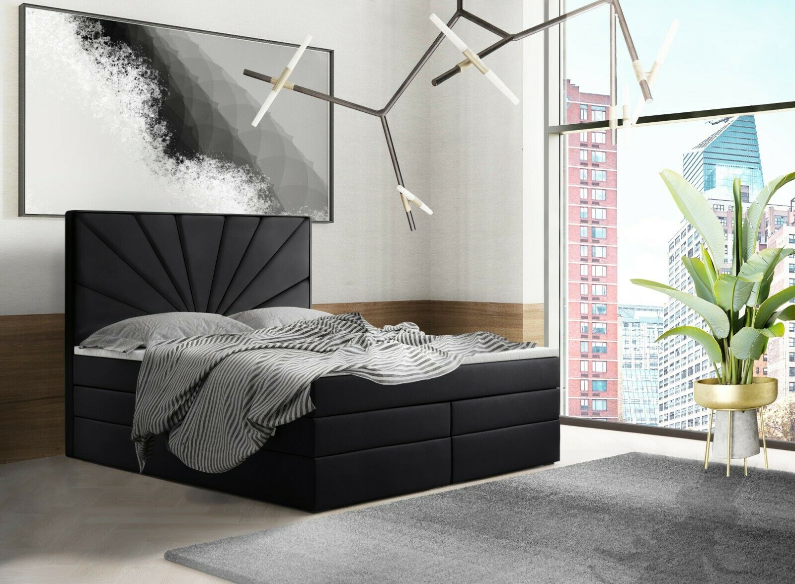 Skriňová posteľ Grekpol Bristol 200x200 cm s matracom Bonell a TFK H3 a topperom, čalúnená posteľ s podnožou, látka: Amor Velvet 4321