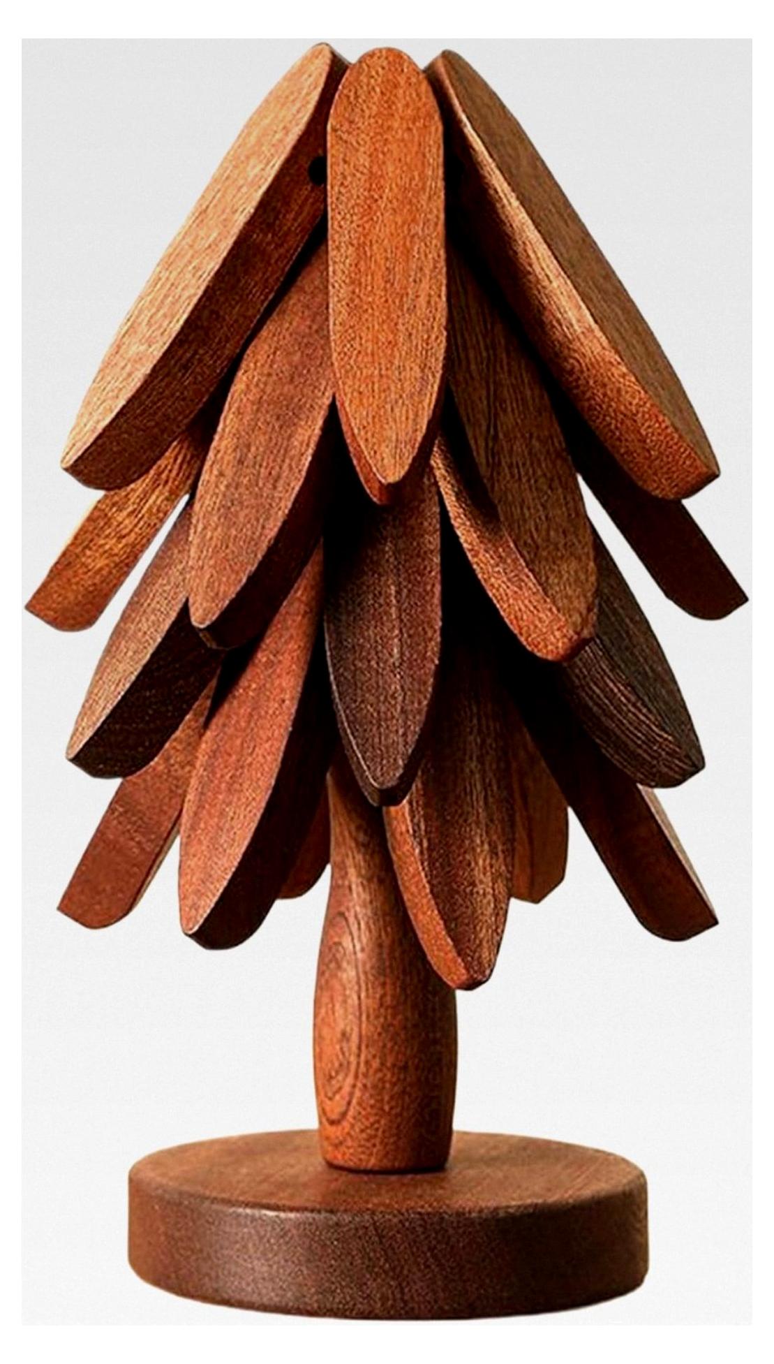Markenlos Holz Baum Untersetzer Set, Untersetzer für heiße Pfannen und Teller, hitzebeständige Untersetzer mit 4 Holzuntersetzern und 1 Ständer, faltbare Baumform Isoliermatte für Teekannen