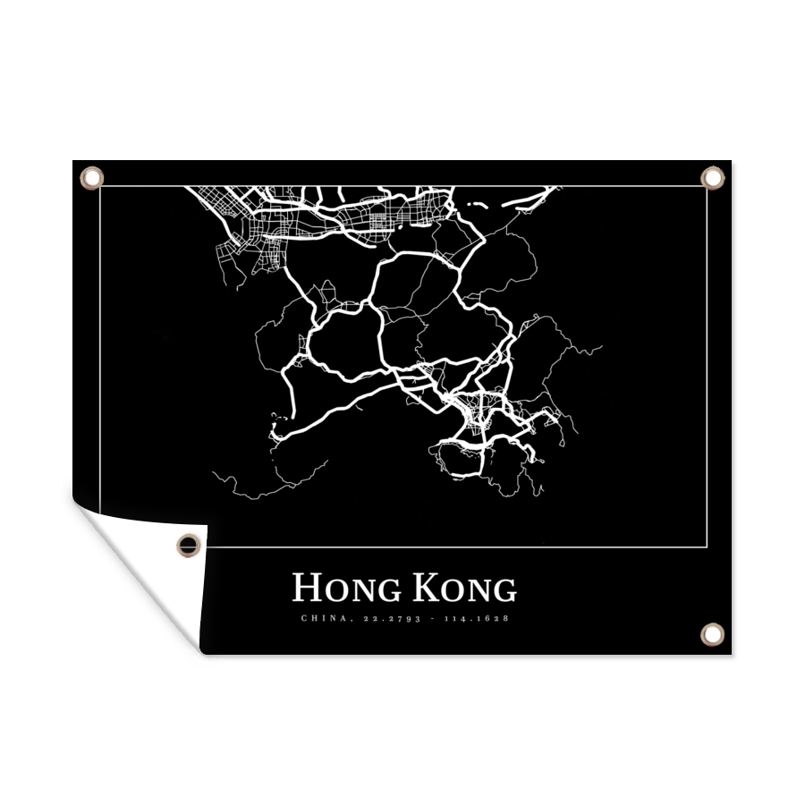 MuchoWow® Vonkajší plagát - Záhradná dekorácia ochrana súkromia - Záhradné plagáty pre záhradu - Hongkong - Mapa - Mapa mesta - 60x80x0.2cm