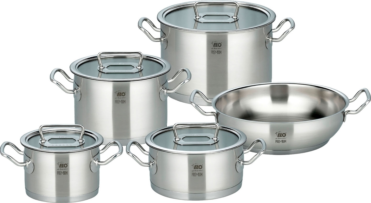 ELO Stahlwaren GmbH Kochtopf-Set - Edelstahl 18/10 - mit Glasdeckel - 5-teilig 40995