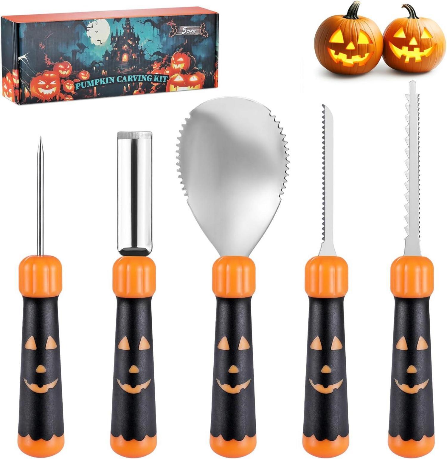 Sonstige HAUSHOF Halloween Kürbis Schnitzset 5-tlg. mit Tasche und Muster