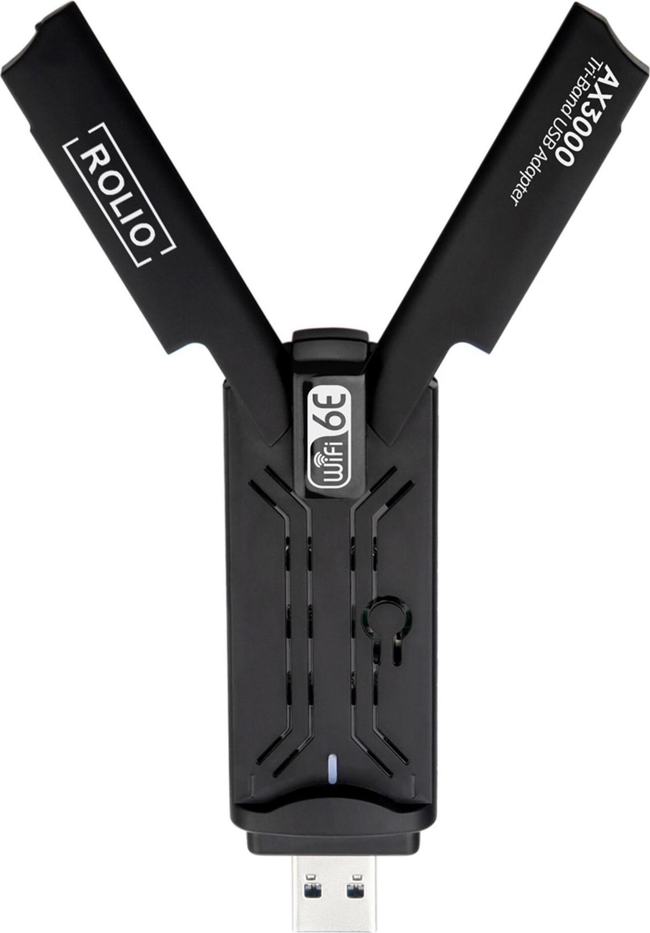 Rolio WiFi Adapter USB, 3000Mbps, WiFi 6E, Dual Antenne, Funktioniert mit Windows / Linux / HP / Lenovo / Dell / Universal RW-03