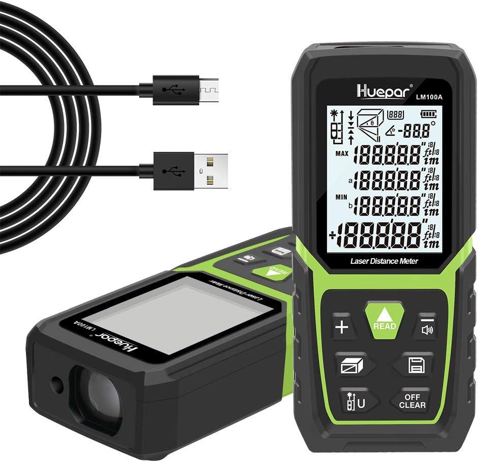 Huepar LM100A Laser-Entfernungsmesser 100m, Li-Ion Akku, Winkelsensor, IP54