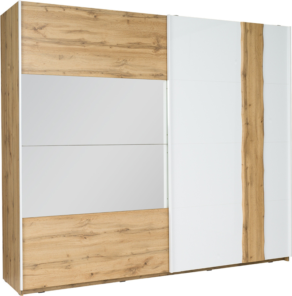 Lomadox Kleiderschrank 200 cm in Eiche mit weiß und Baumkantenoptik WOOLER-166 WD-R20063/6725-B-II12-FSC-B