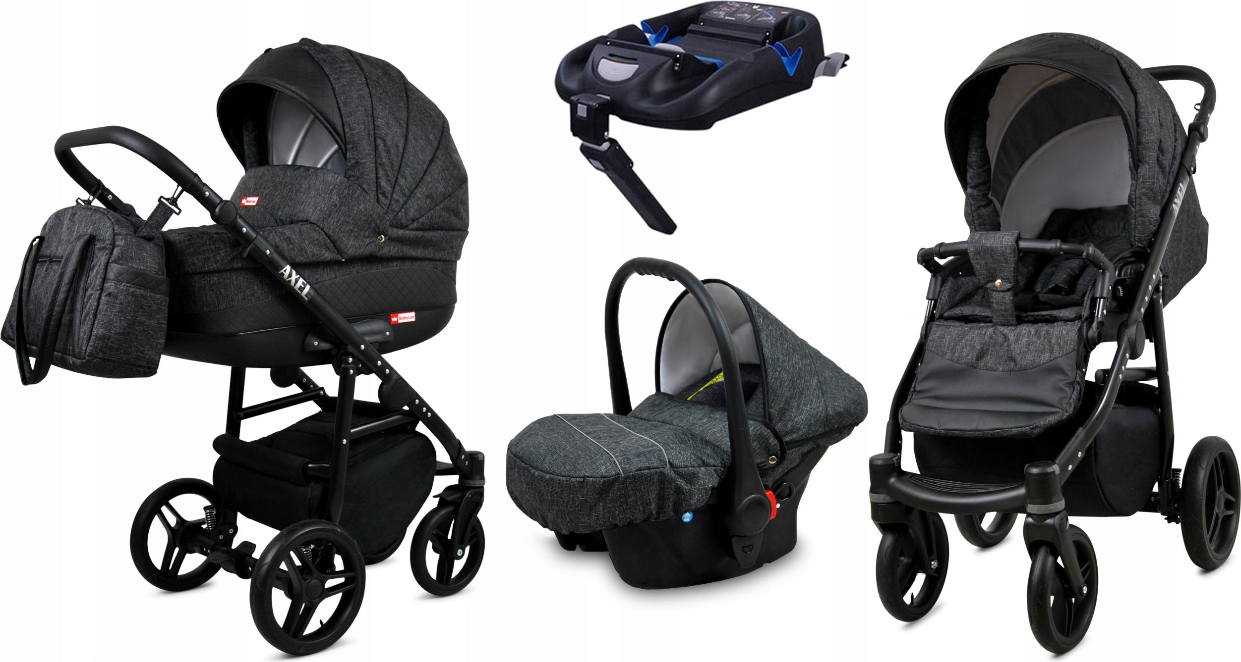 BabyLux Axel | 4in1 Kinderwagen Set | Carbon | Kombikinderwagen | Kinderwagenset | Isofix-Basis