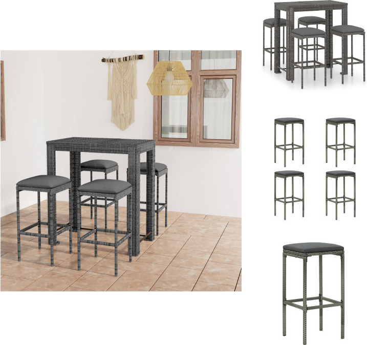 vidaXL 5-dielny záhradný barový set s vankúšmi polyratan sivý - Záhradný nábytok sety