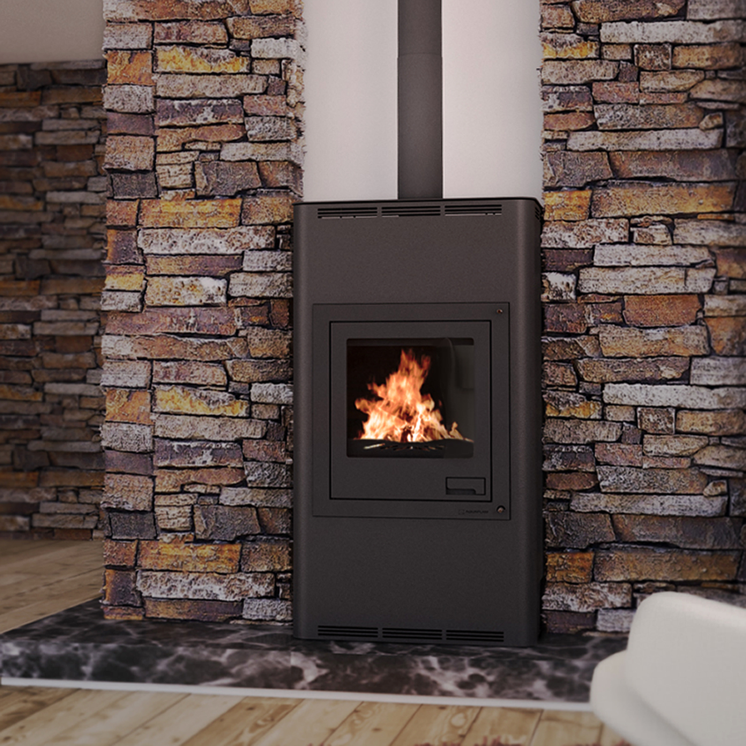 HS FLAMINGO krbové kachle AQUAFLAM 17 s výmenníkom tepla základná regulácia čierna