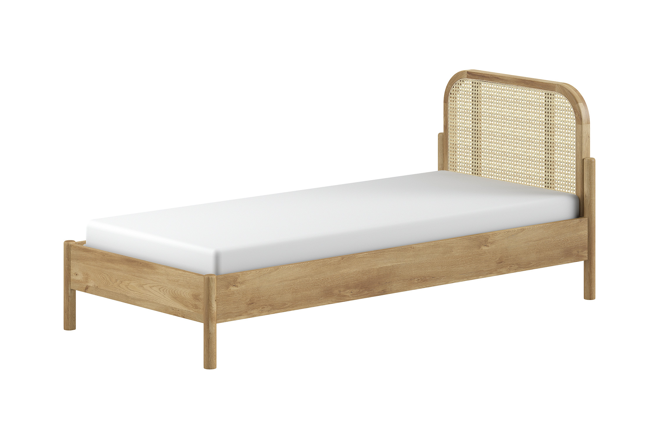 VIPACK - OLIVE Einzelbett 90 x 200 cm inkl. Lattenrost, Kopfteil Rattan-Geflecht, Ausf. Eiche teilmassiv natur OVBE90RA12