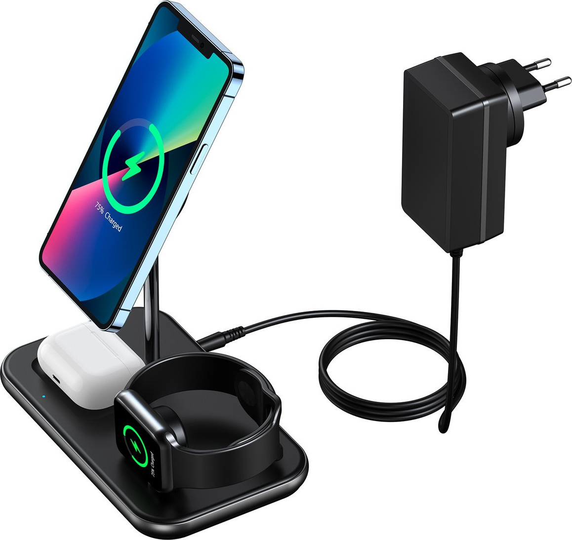 Choetech Mfm Mfi Indukčná Nabíjačka/Nabíjacia Stanica 3V1 Iphone 12/13/14, Airpods Pro, Apple Watch Sivá (T589-F)