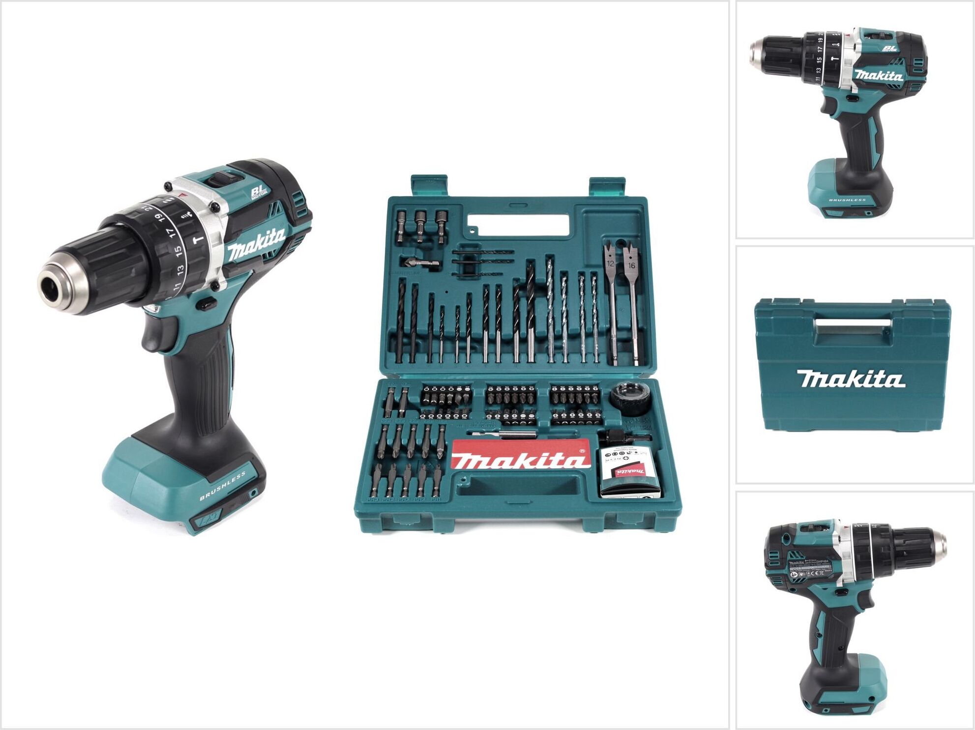 Makita DHP 484 Z 18V akumulátorová Li-Ion príklepová vŕtačka Solo + sada vrtákov a bitov Makita B-53811 100 ks
