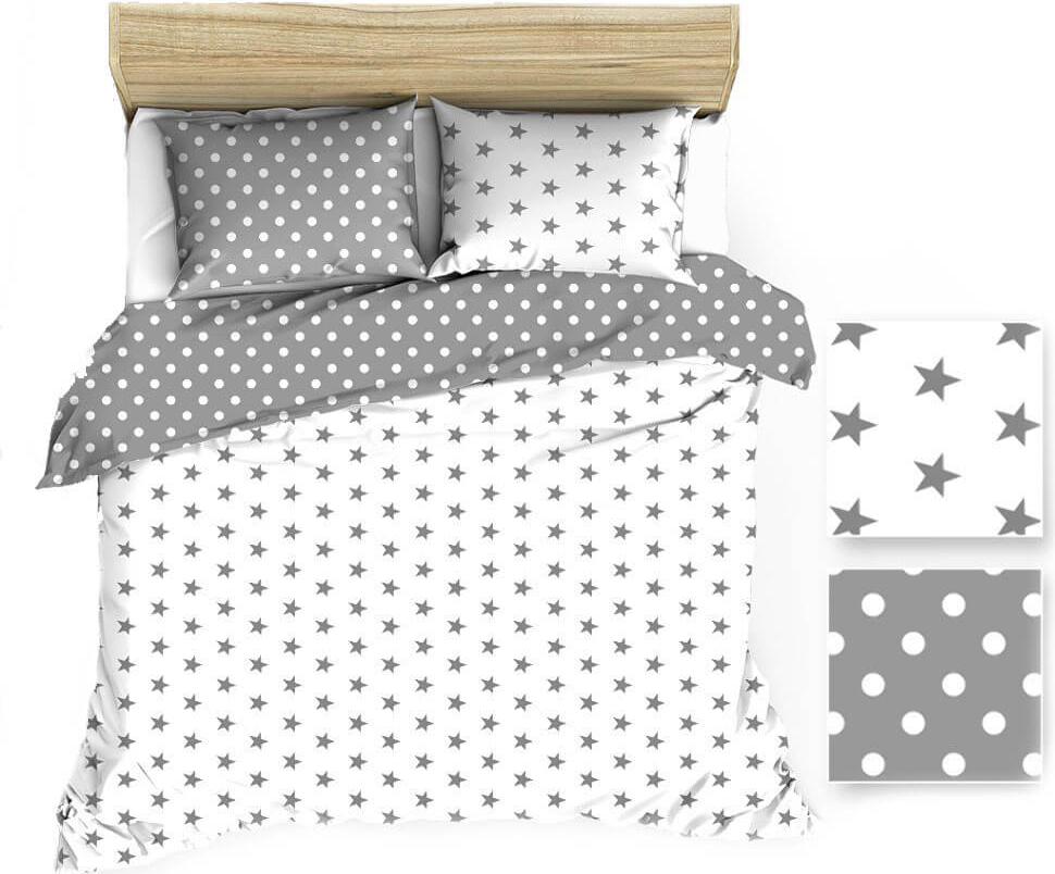 Extrapociel Bettbezug 160x200 Baumwolle Grau Weiß Sterne