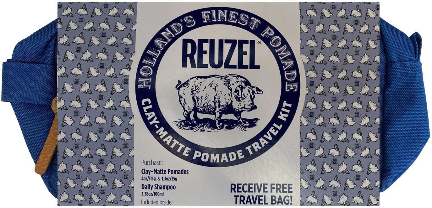 Reuzel Clay Pomade Holiday Travel Kit (Clay Pomade 113 g + Clay Pomade 35 g + Daily Shampoo 100ml + cestovná taška)