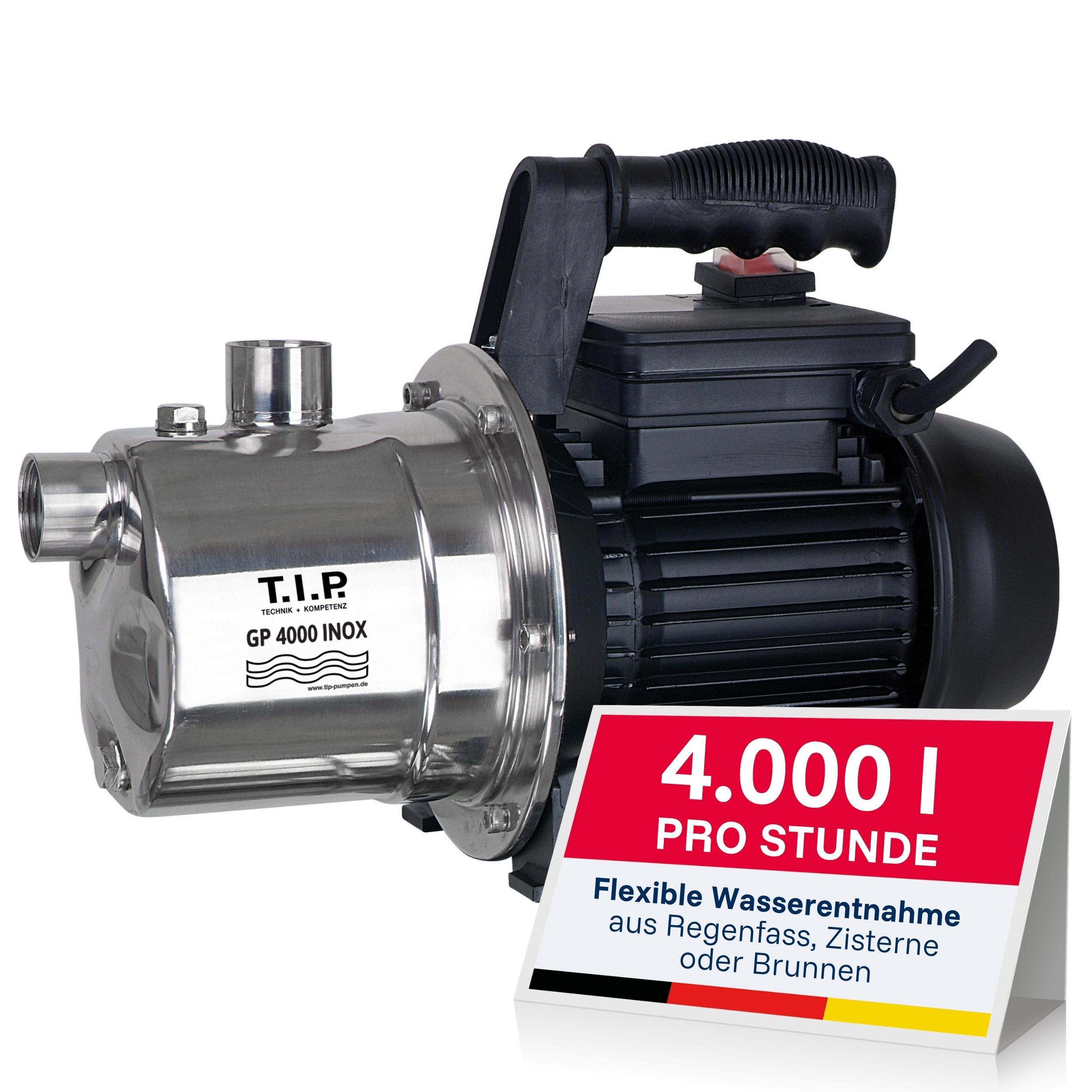 T.I.P. TIP Gartenpumpe GP 4000 Inox, Fördermenge max. 4000 l/h, Leistung 800 W, Förderhöhe max. 42 m 31371