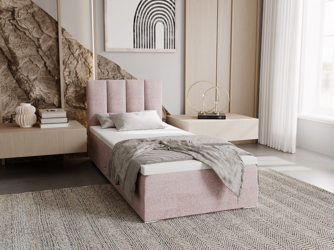 Čalúnená posteľ 90x200 ELSIE 4 s úložným priestorom - ružová, ľavé prevedenie