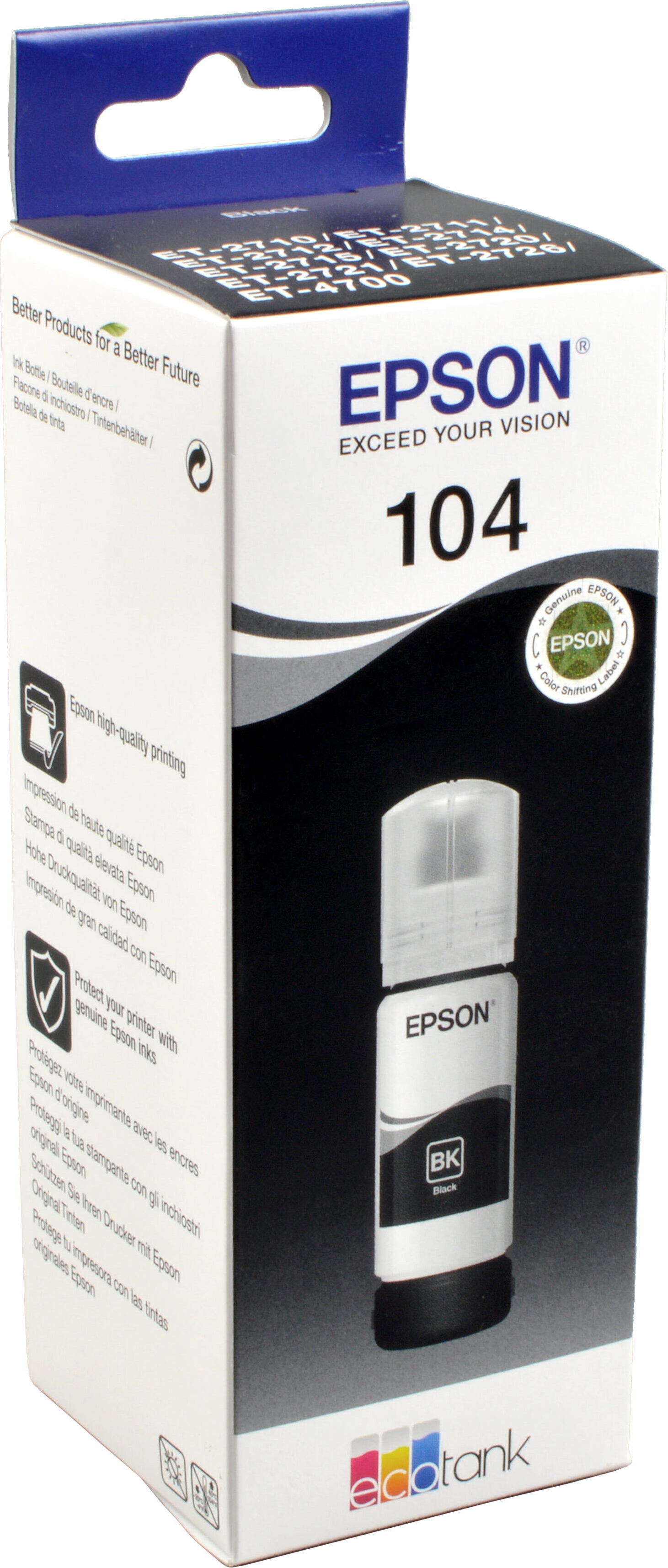 Epson 104 EcoTank Black ink bottle, Original, Schwarz, Epson, EcoTank ET-4700 EcoTank ET-2726 EcoTank ET-2720 EcoTank ET-2715 EcoTank ET-2714 EcoTank ET-2712..., 65 ml, Tintenstrahl C13T00P140