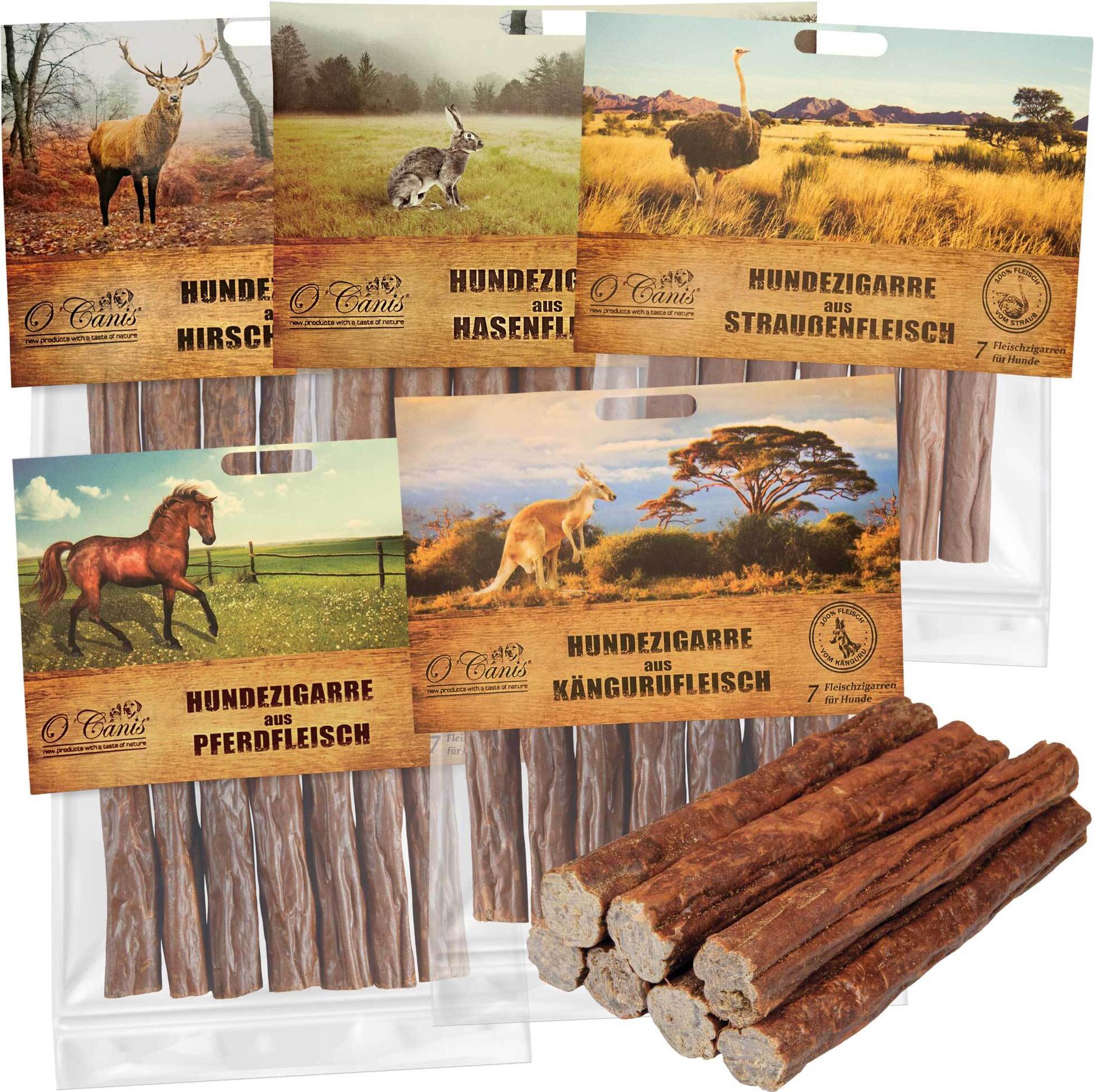 Schecker 5x180g - Hundezigarren - 100 % Muskelfleisch von einer Tierart - 5 Sorten im Set