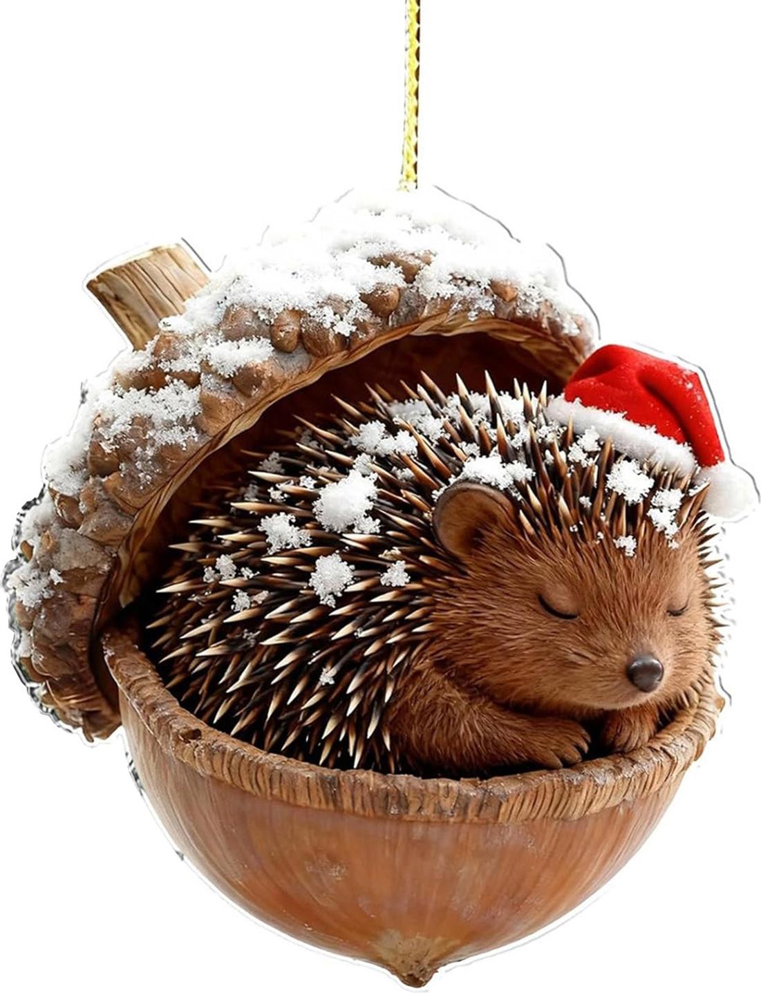 Bremen 2D-Waldtier-Eichel-Ornamente, gemütliches Waldtier im Schnee, frostige Tannenzapfen-Ornamente, Waldtier-Acryl-Hängeornamente für Tierliebhaber 4633233