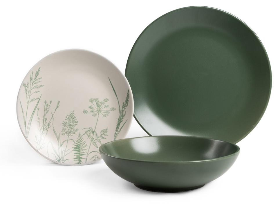 HOMLA Geschirr BARI grün mit Blumenmotiv 18tlg.