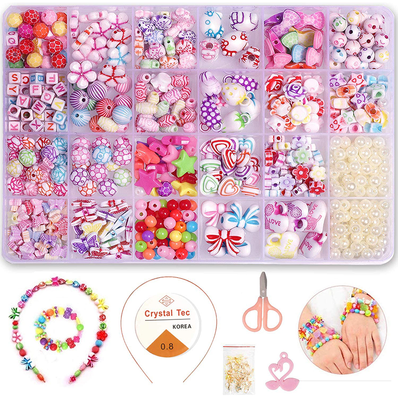 QBÉKA Perlen zum Auffädeln DIY Perlen Set Armbänder für Mädchen Schmuck Machen Bastelprojekte zum Erstellen von Armbandhalsketten als Geschenke Spielzeug 24 Arten Perlen 1 Set 