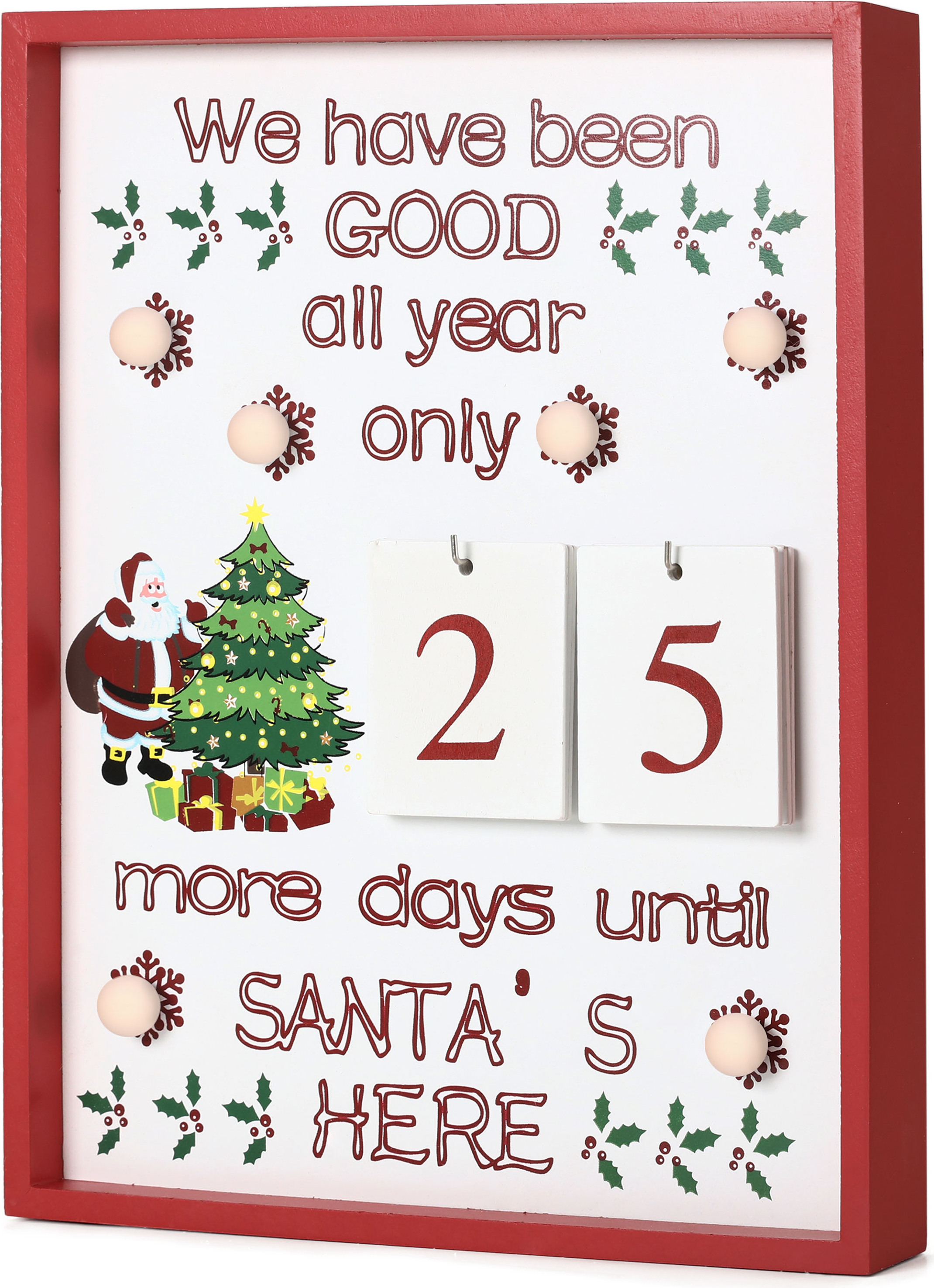 BRUBAKER Adventný kalendár Nástenný panel s listami kalendára Drevo Biela so 6 LED svetlami 28 x 4 x 35,5 cm