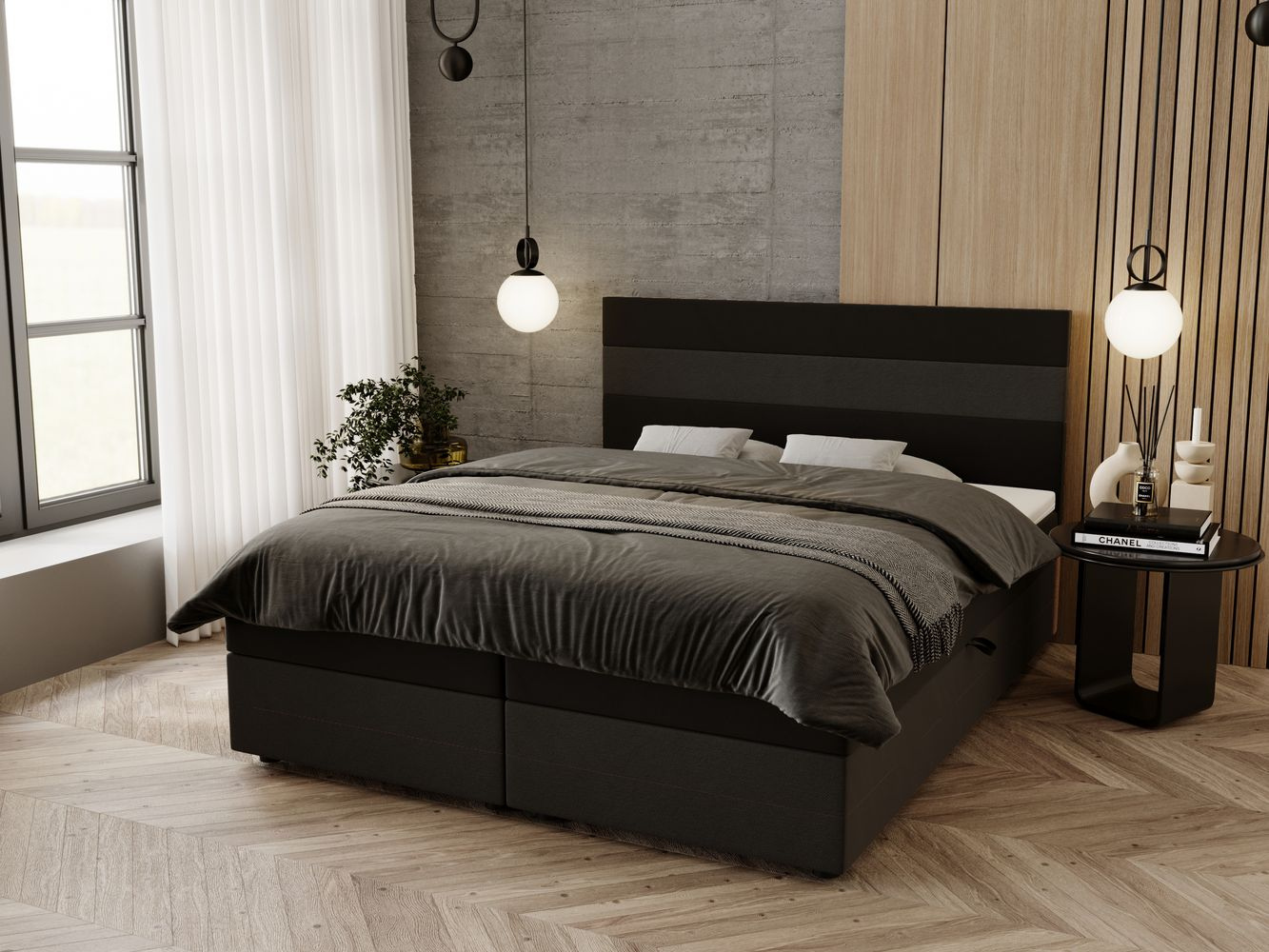 Manželská posteľ 180x200 ZOE 2 s úložným priestorom - čierna / tmavo šedá