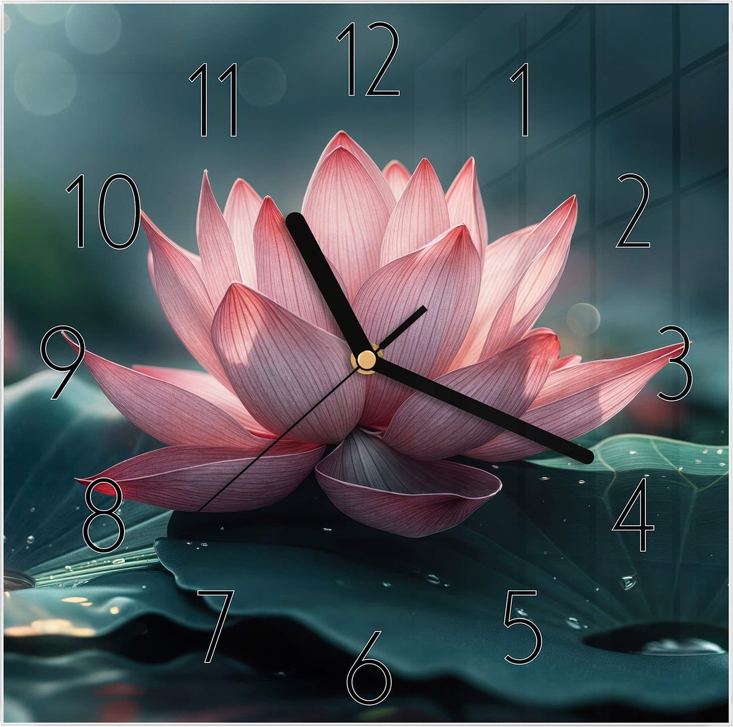 Primedeco Wanduhr aus Glas mit Motiv Lotuszauber- 30 x 30 cm - inkl. Aufhängesystem