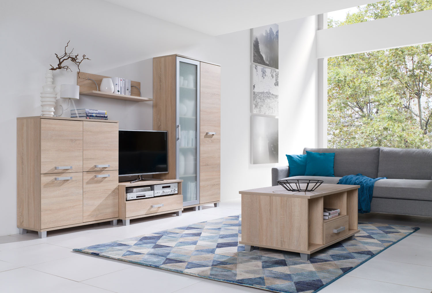 VENETI Kleiner TV-Ständer mit Schublade ANDOVER 1 - Sonoma-Eiche 004-11-00031