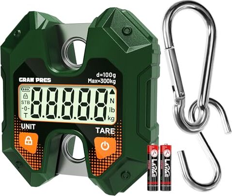 GRAM PRES Digitale Hängeskalen 660 lbs/300 kg, Handheld Mini Crane Scale, Hirschjagdgepäck Hooks Farm, Fisch, Fleisch, Spiel, Outdoor