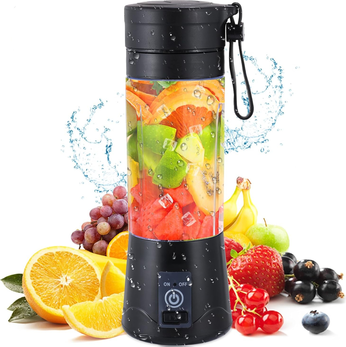 Dopwii Entsafter,400ml Mini Standmixer, Tragbarer USB Obst Und Gemüse Entsafter Slow Juicer Entsafter Elektrisch,Schwarz KAUF-Wohn-KF370-B-16