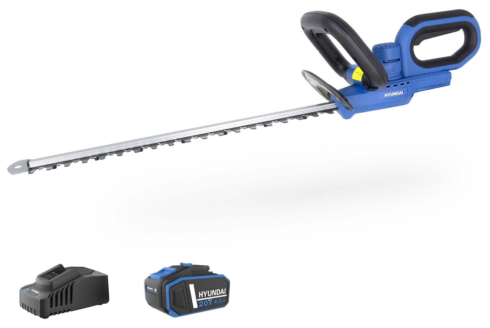 HYUNDAI 20V Akku-Heckenschere – 51 cm Schnittlänge, 20 mm Schnittstärke & lasergeschnittene Doppelklingen – inkl. 4-Ah-Akku und Ladegerät HT2051LI-4A1