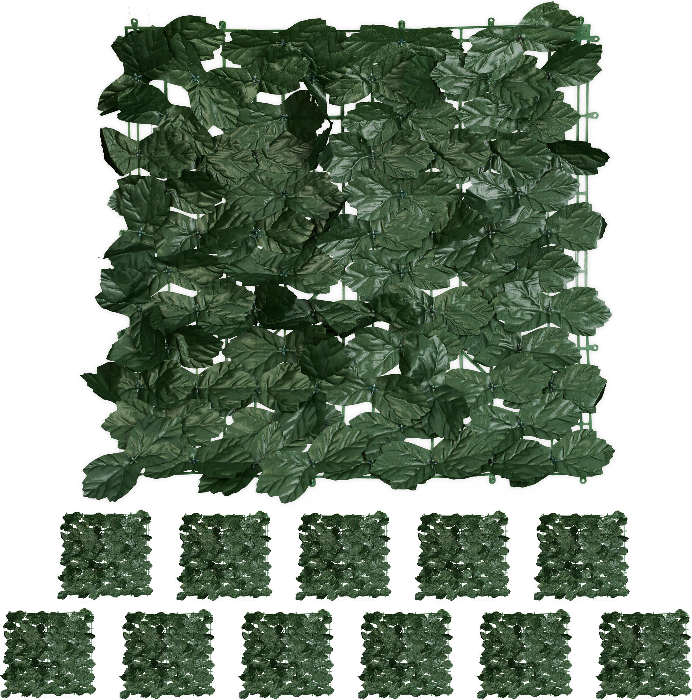 Relaxdays 24 x Sichtschutz Efeu, je Heckenmatte 50x50 cm, künstliche Hecke Garten & Balkon, Blätterzaun, dunkelgrün 10052609_0