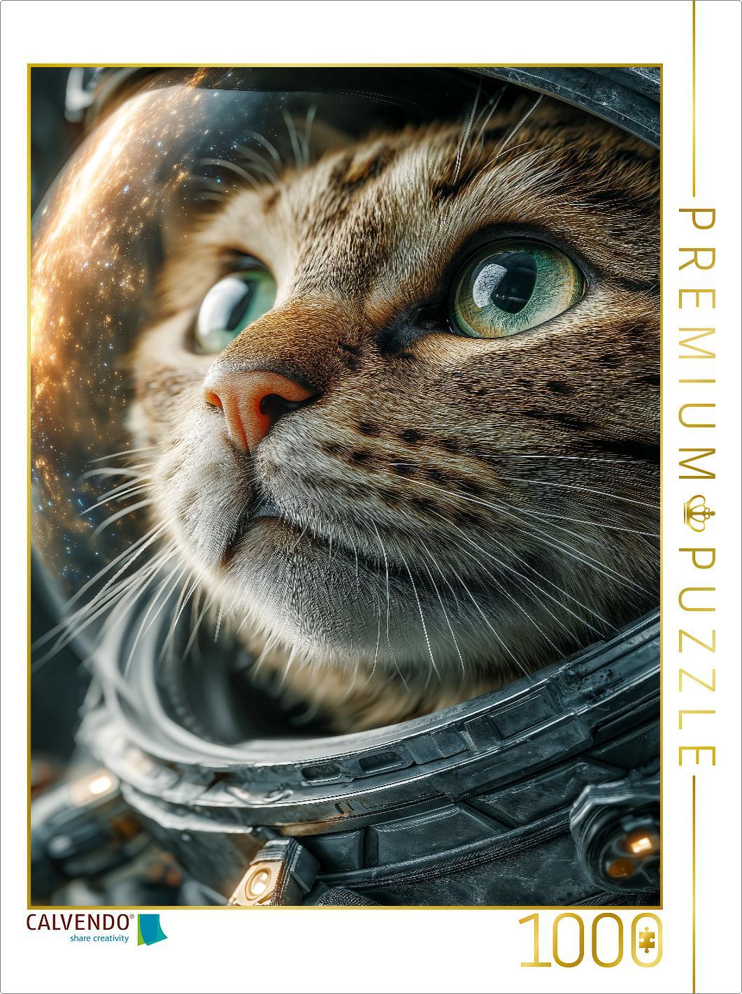 CALVENDO Puzzle Katze mit Raumanzug im Weltall als Astronaut | 1000 Teile Lege-Größe 64x48cm Foto-Puzzle für glückliche Stunden