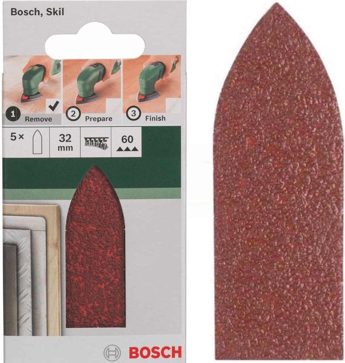 Bosch Schleifblatt 5 Stück, 32 mm, Körnung 60 für Deltaschleifer verschiedene Materialien, 2609256a37