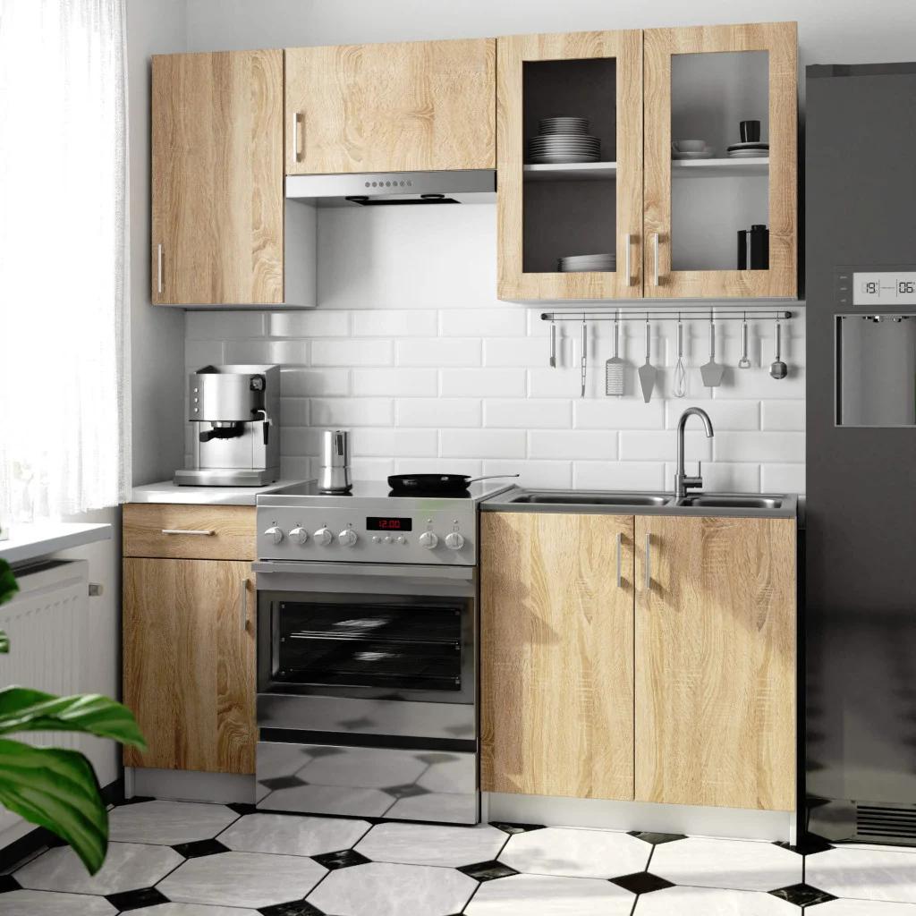 VENETI Küchenzeile für Plattenbauwohnungen 180 cm TRIVORA - Sonoma Eiche / Weiß 159-14-00031