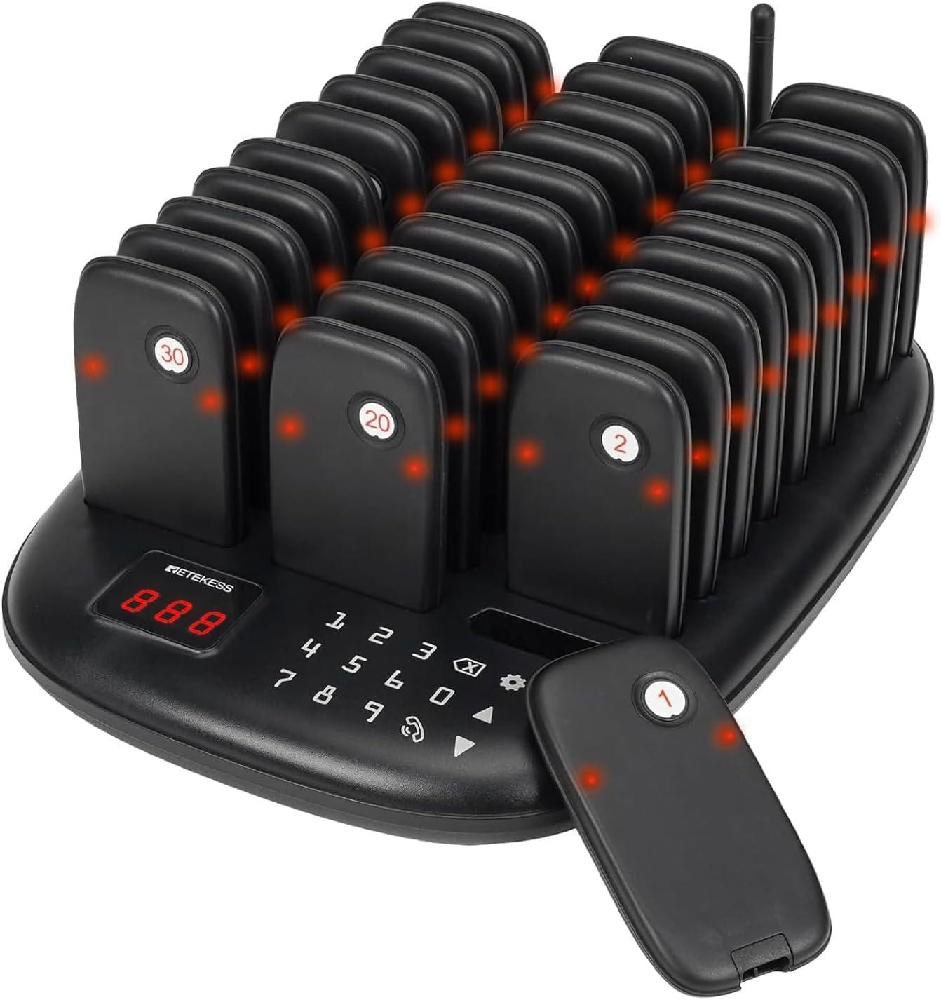 Retekess TD175P Restaurant Pager System, 30Pagers, 800M Pager Rufsystem, 7 Rufmod, 15H, Pager Pieper für Food Court, Hotel, Café, Bar, 998 Kanäle EUF9625E