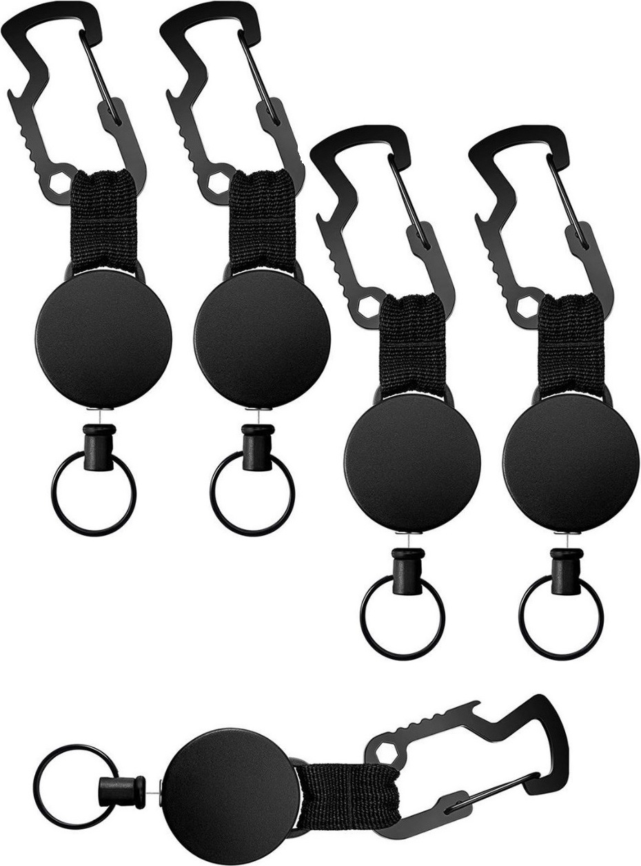 BAYLI 5er Set - Schlüsseljojo mit 60 cm Drahtseil | Ausweisjojo | Schlüsselanhänger ausziehbar | Karabinerhaken für Hose und Gürtel | Jojo Auswelter | Einziehbarer Clip Kartenhalter | Schlüsselkette 5er Set Schlüsseljojo mit 60 cm Drahtseil – praktisch & robust