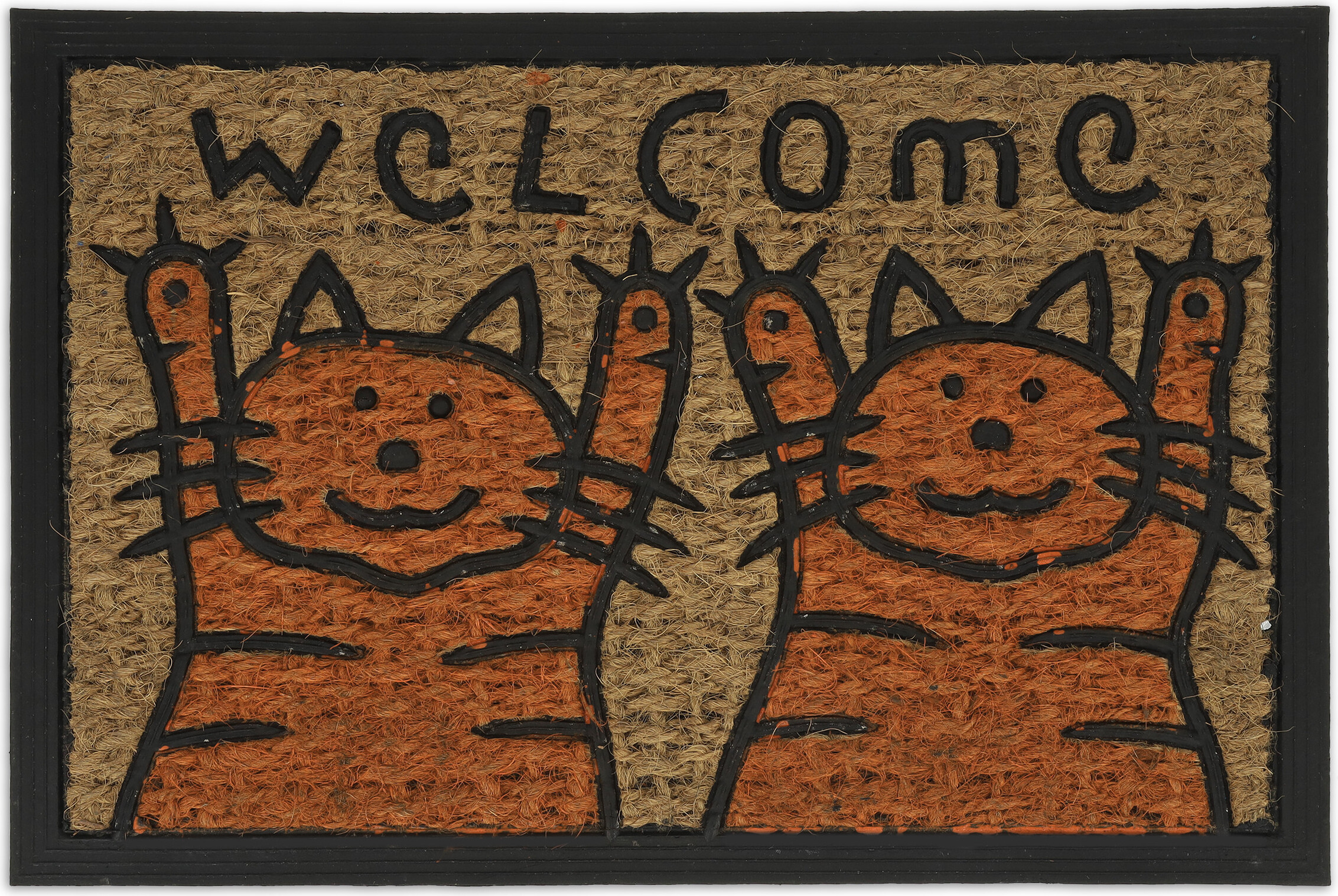 Relaxdays Zerbino Cats Welcome, in Fibra di Cocco, Zona Interna ed Esterna, LxP 40x60 cm, Antiscivolo, Naturale/Nero