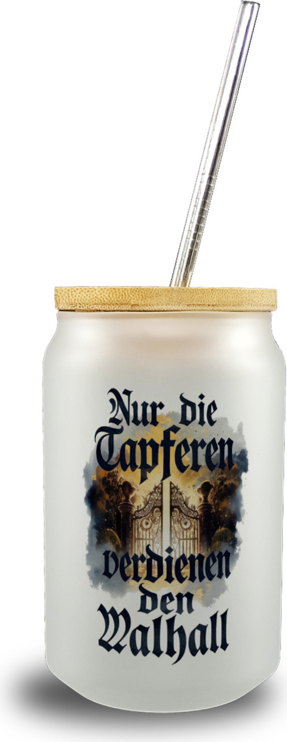 speecheese Nur die Tapferen verdienen den Walhall Trinkglas mit Bambusdeckel