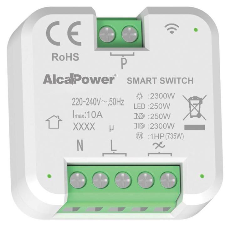 Alcapower Smart Switch 220-240V AC WLAN Intelligenter Schalter 2300W 10A für Hausautomation und Laststeuerung - 44x44x22mm