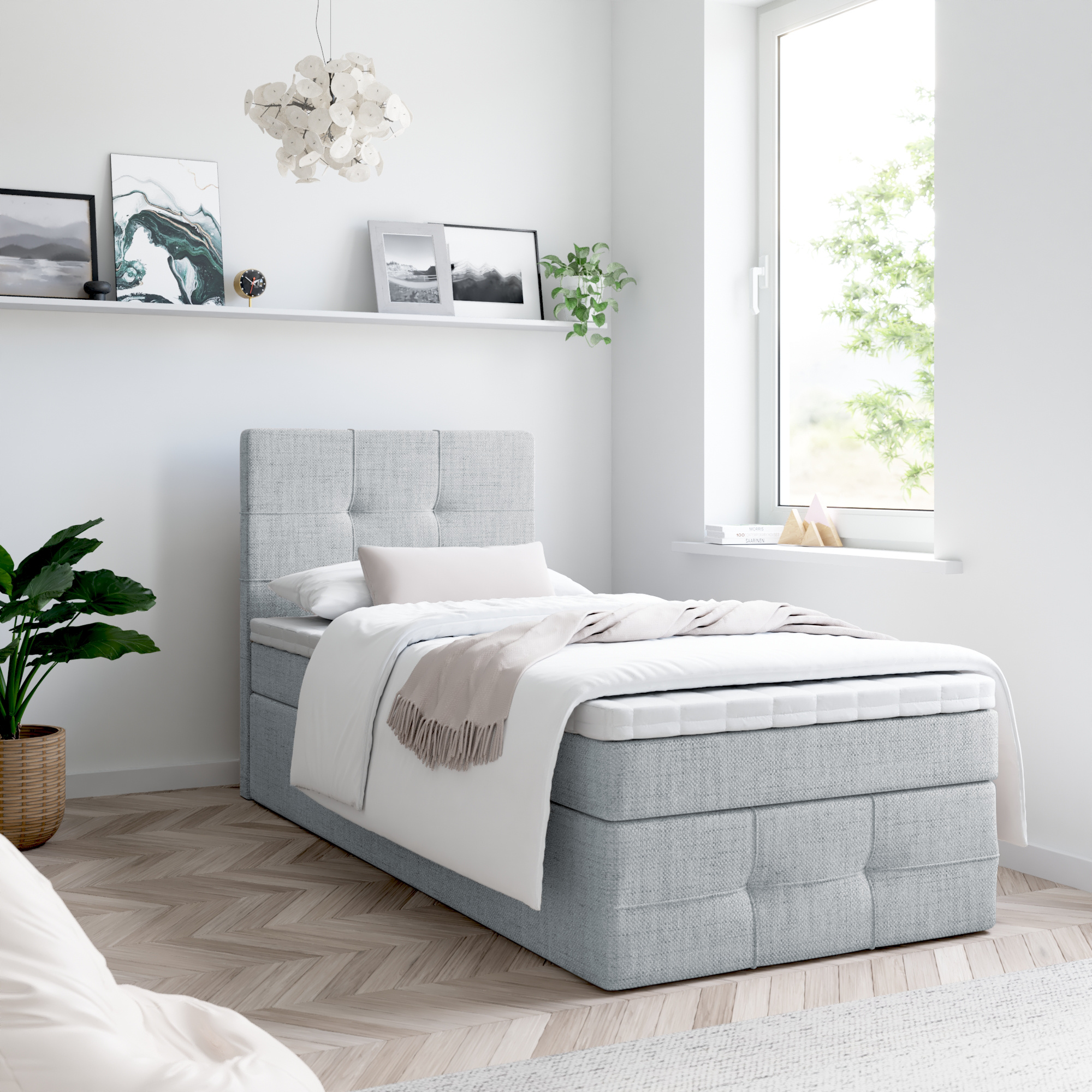 Boxspringbett, Kinderbett MERA PREMIUM MINI 80x200cm - OHNE Topper mit Bettkästen, Einzelbett, Stauraum, Jugendbett (Hellgrau - AURA 15)