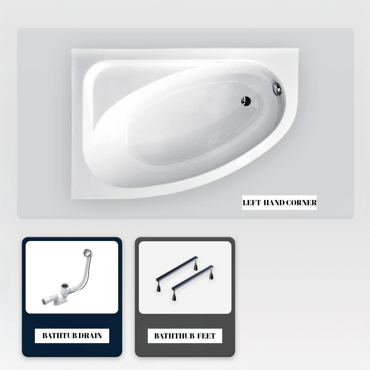 besco Asymmetrische Badewanne - 140 x 80 cm - Links - ohne Verkleidung - mit Füßen - Ablaufgarnitur Chrom - CORNEA CORNEA140G-ST-SWAUTO-OT